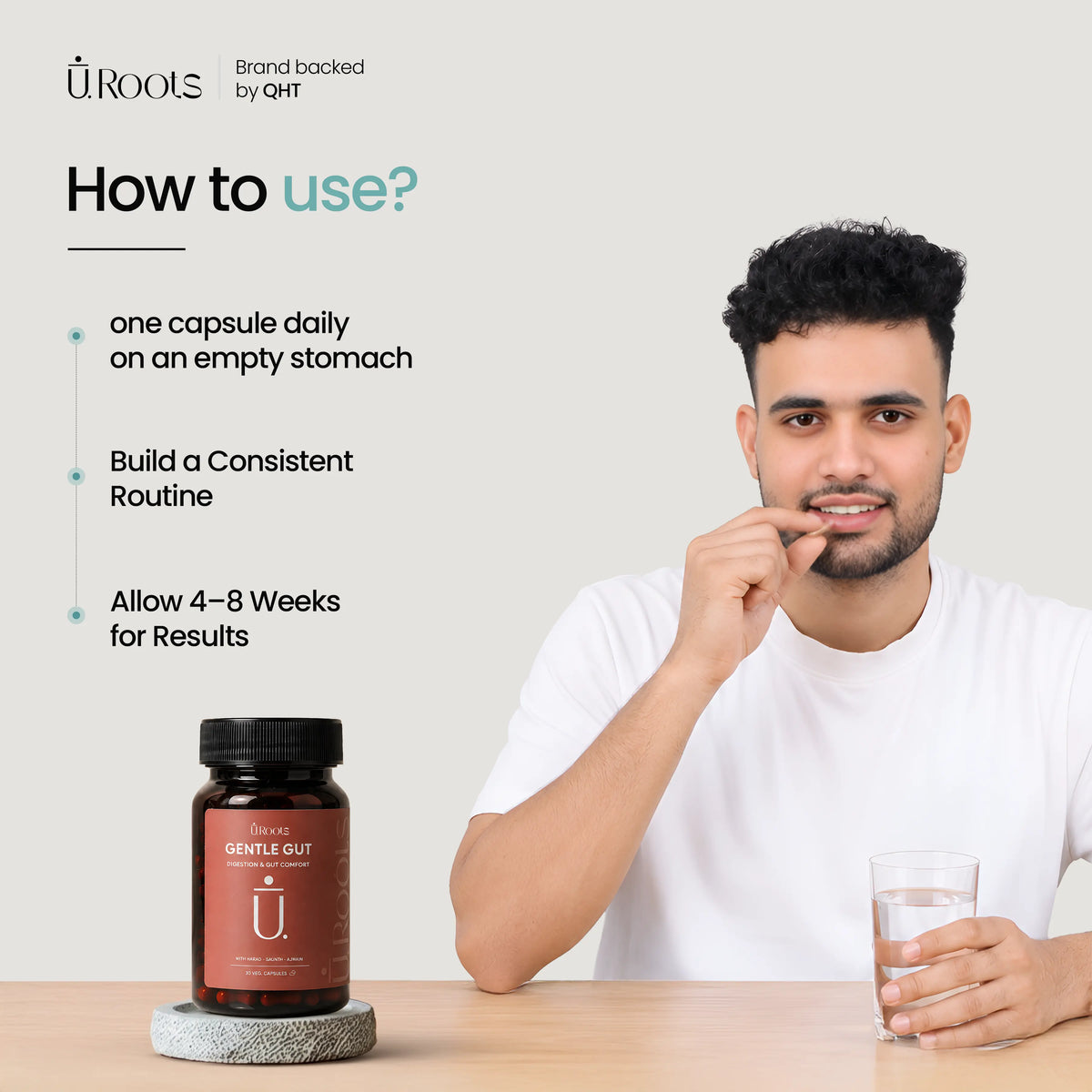 URoots Gentle Gut | Probiotic Supplement | Gut Health + Digestion | 30 Capsules