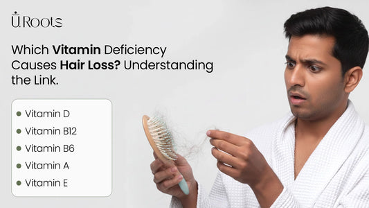 Upset man holding a clump of shedding hair, illustrating hair thinning or excessive hair loss symptoms.