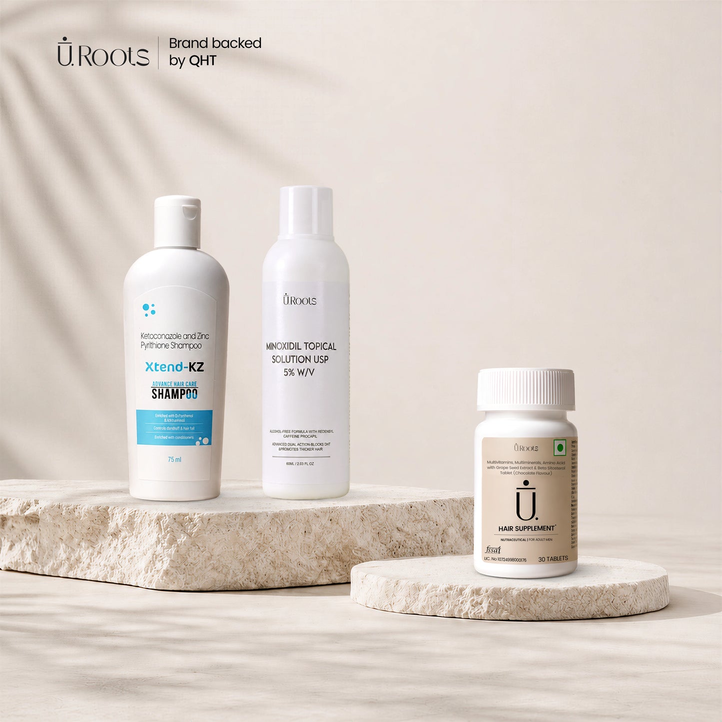 URoots Complete Male Pattern Hair Loss 3-Piece System Kit | 3-Piece Kit | For Men Only