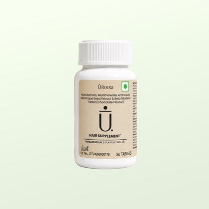 URoots Hair Growth Multivitamin | DHT Control + Biotin | 30 Tablets | Men & Women