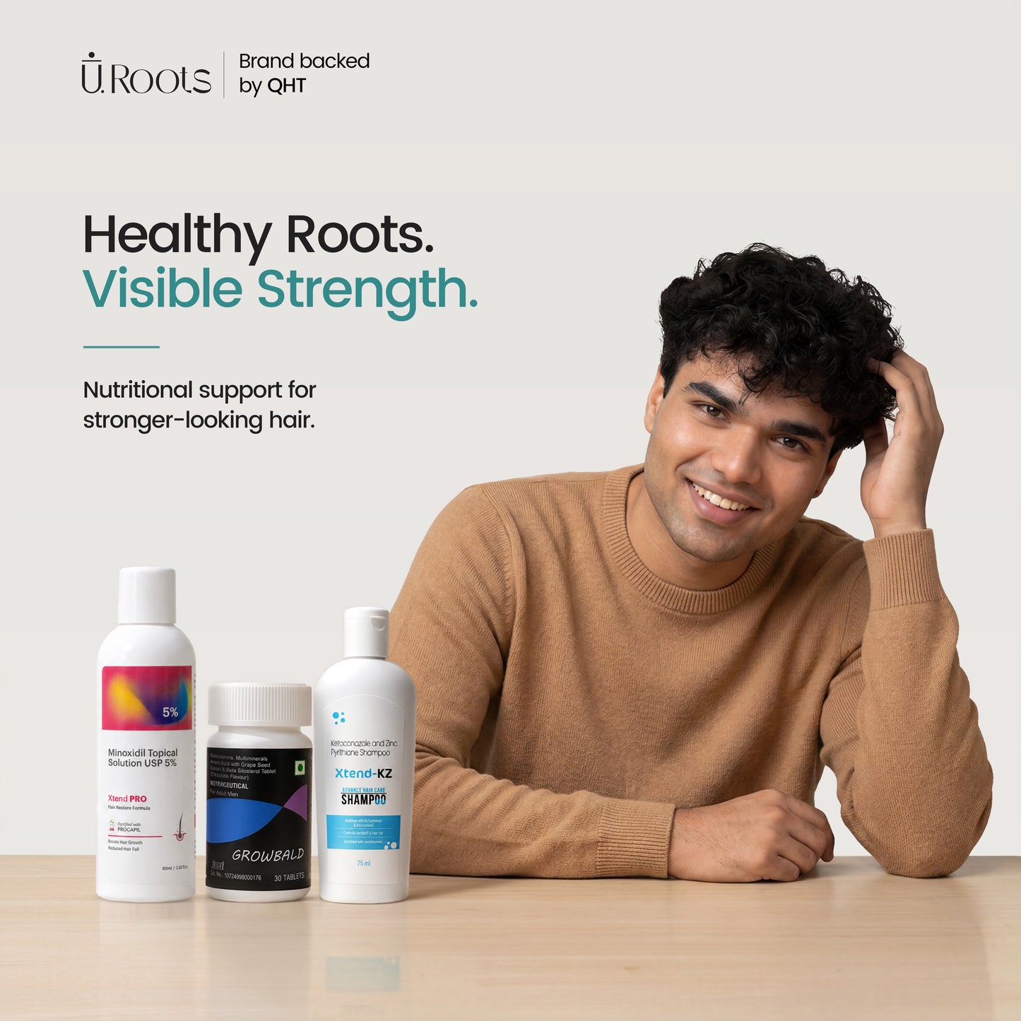 URoots Complete Hair Care System Kit — Ketoconazole Shampoo + Minoxidil + Daily Supplement for Men