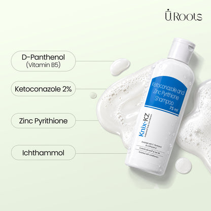 URoots Knix KZ | Anti-Dandruff Shampoo | 2% Ketoconazole + Zinc Pyrithione | 75ml | Men & Women