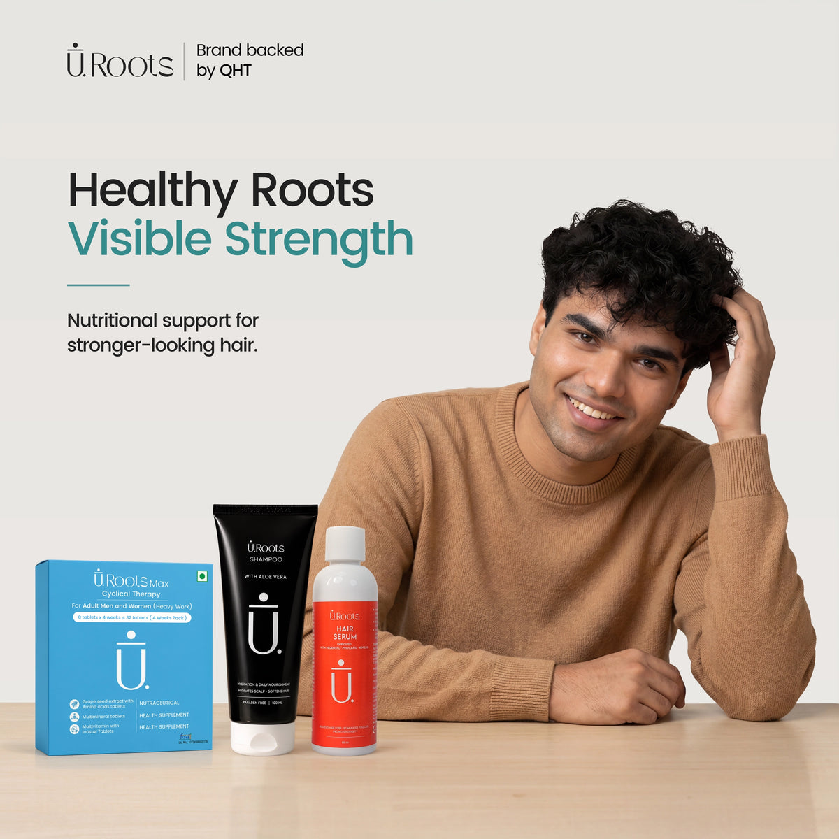 URoots Daily Hair Care Kit | Hydrating Shampoo + Serum + Supplement | 3-Piece | Men & Women