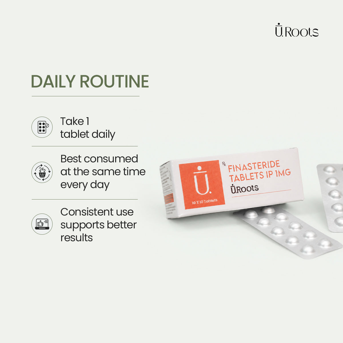 URoots Finasteride Tablets IP 1mg | 3 Strip Value Pack