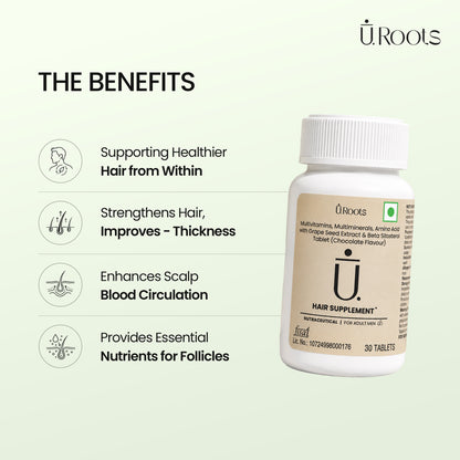 URoots Hair Growth Multivitamin | DHT Control + Biotin | 30 Tablets | Men & Women