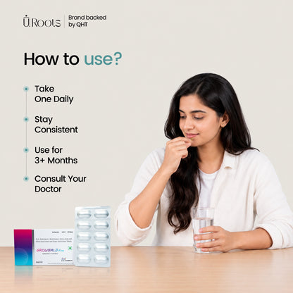 URoots Growbald EVA Clinical Women Hair Density & Nutrition Formula | 3 Pack (180 Tablets) | For Women Only
