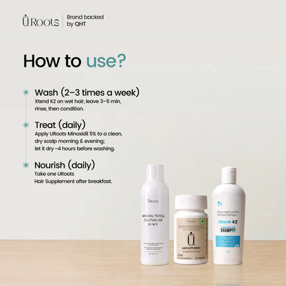 URoots Complete Male Pattern Hair Loss 3-Piece System Kit | 3-Piece Kit | For Men Only